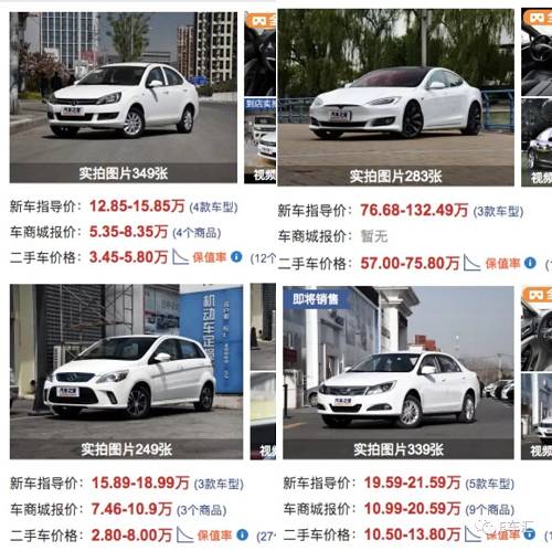 *图为汽车之家对部门二手电动车的报价